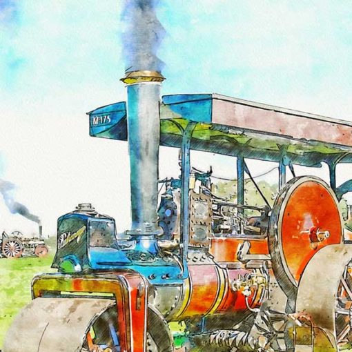 Steam Roller Painting Printable Art : Instant Download : Wall Art : Watercolour Print - Image 3