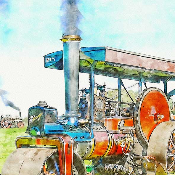Steam Roller Painting Printable Art : Instant Download : Wall Art : Watercolour Print - Image 3