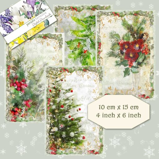 Printable Traditional Christmas Card Toppers Digital Clipart 10cm x 15cm 4"x 6" Instant download Vintage Christmas Journals Scrapbook