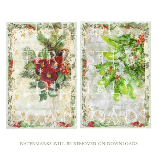 Printable Traditional Christmas Card Toppers Digital Clipart 10cm x 15cm 4"x 6" Instant download Vintage Christmas Journals Scrapbook - Image 3