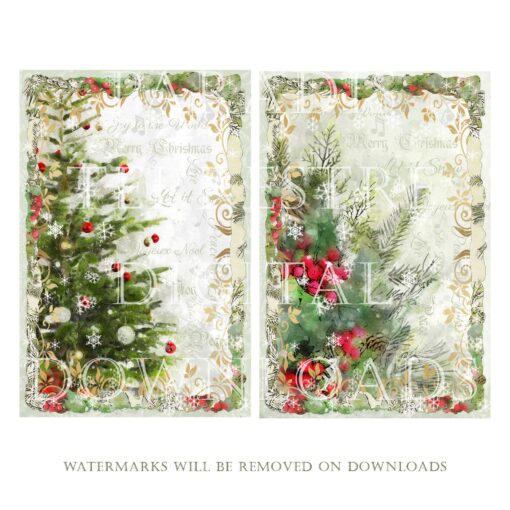 Printable Traditional Christmas Card Toppers Digital Clipart 10cm x 15cm 4"x 6" Instant download Vintage Christmas Journals Scrapbook - Image 2