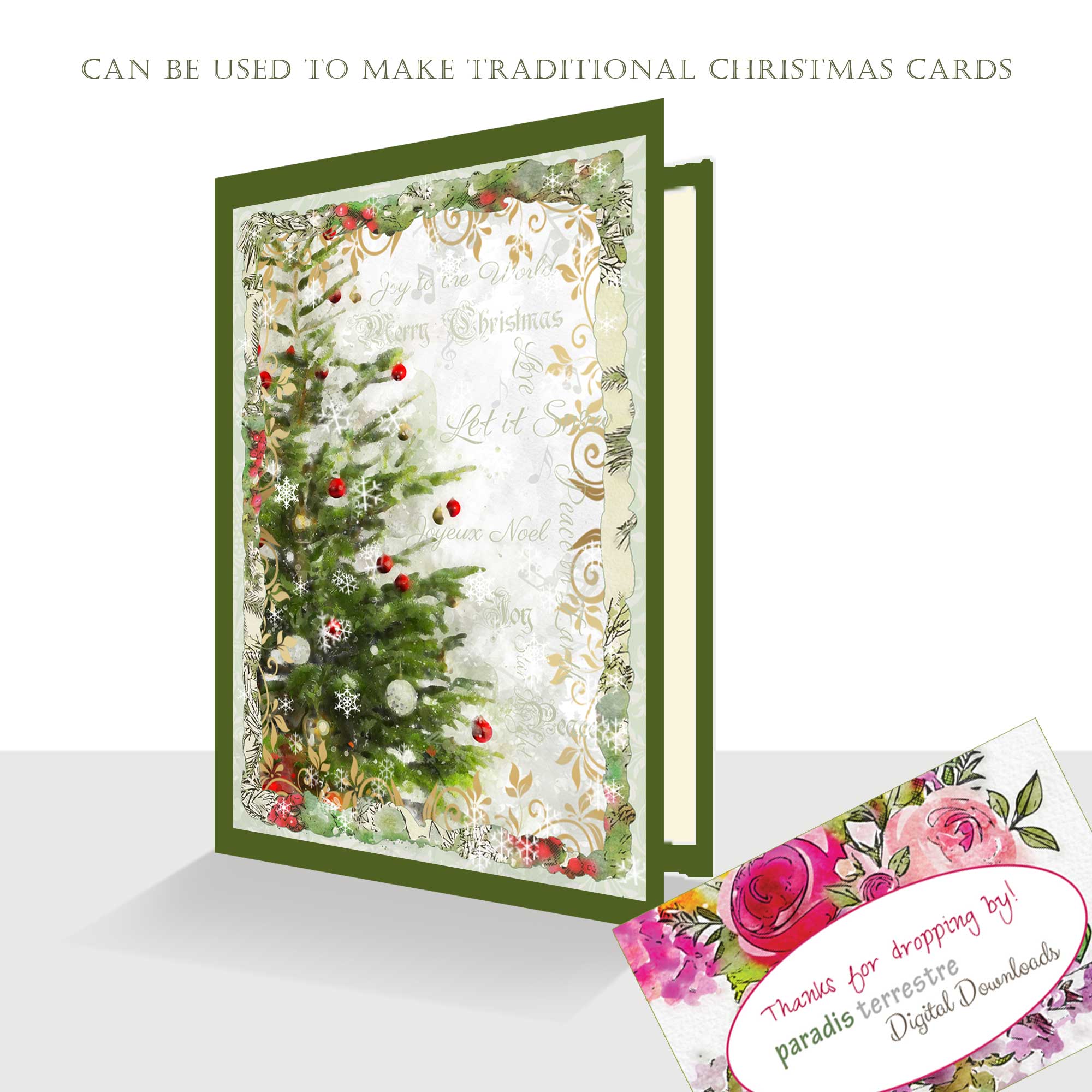 Printable Traditional Christmas Card Toppers Digital Clipart 10cm x 15cm 4"x 6" Instant download Vintage Christmas Journals Scrapbook - Image 4