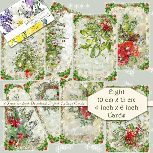 Traditional Christmas Card Toppers 8 Printable Cardmaking 10cmx15cm 4"x 6" Instant download Vintage Retro Xmas