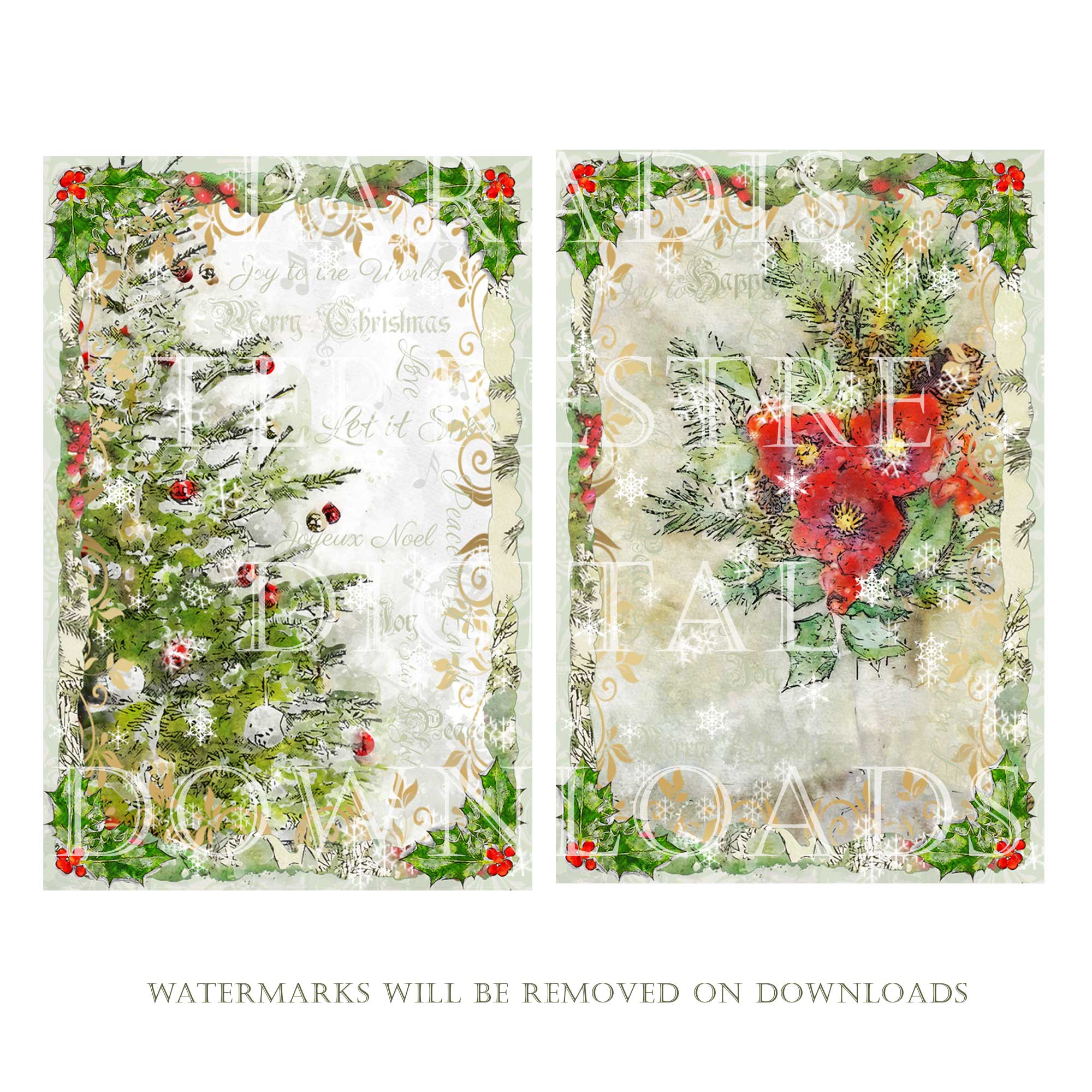 Traditional Christmas Card Toppers 8 Printable Cardmaking 10cmx15cm 4"x 6" Instant download Vintage Retro Xmas - Image 4