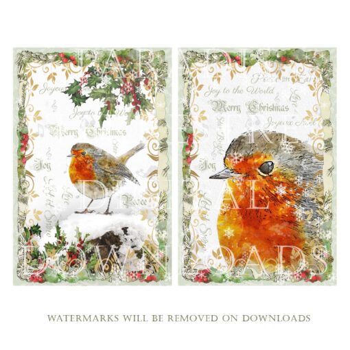 Instant Download Traditional Christmas Robins Card Toppers Printable Digital Clipart 10cmx15cm 4"x 6" - Image 3