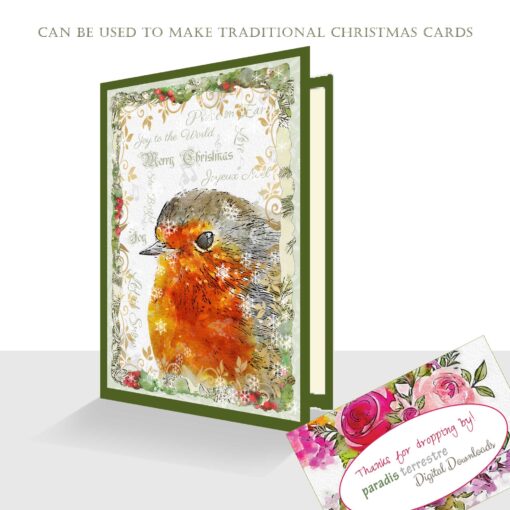 Instant Download Traditional Christmas Robins Card Toppers Printable Digital Clipart 10cmx15cm 4"x 6" - Image 2