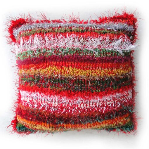 Decorative Christmas Cushion-Luxury Hand Knitted Scatter Cushion with Red Velvet Back