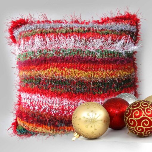 Decorative Christmas Cushion 15"Square-Luxury Hand Knitted Scatter Cushion with Red Velvet Back