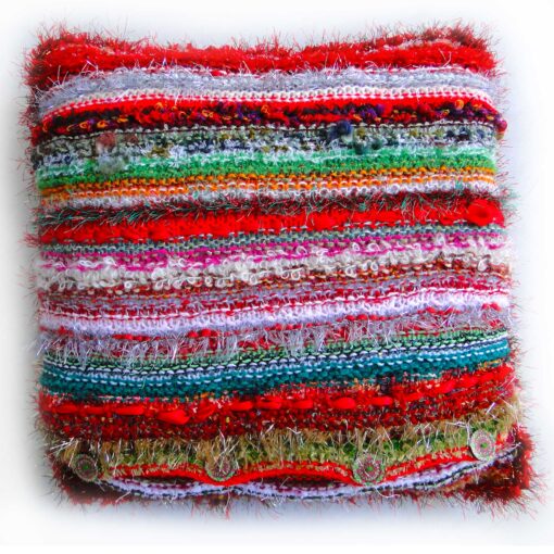 Christmas Decorative Cushion 18"Square-Luxury Hand Knitted Button Cushion with Red Velvet Back