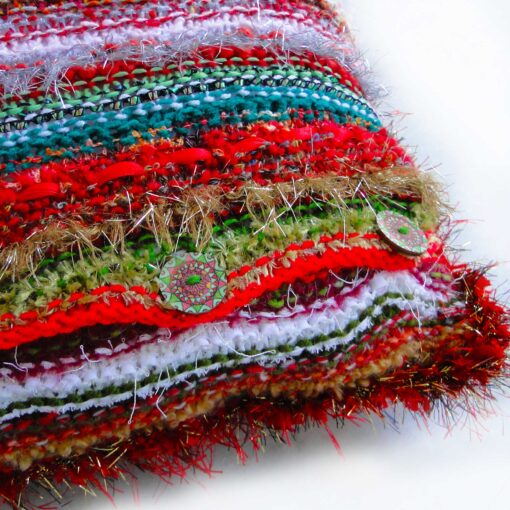 Christmas Decorative Cushion 18" Square-Luxury Hand Knitted Button Cushion with Red Velvet Back - Image 3