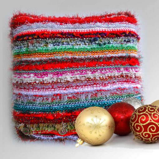 Christmas Decorative Cushion 18"Square-Luxury Hand Knitted Button Cushion with Red Velvet Back