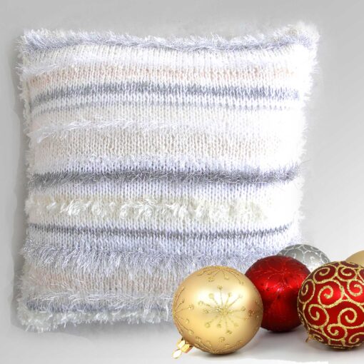 Christmas Cream Accent Cushion 15"Square-Luxury Hand Knitted Sparkly Cushion with Cream Velvet Back