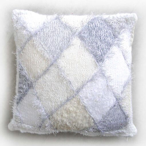 Christmas Diamond Accent Cushion 15"Square-Luxury Hand Knitted Sparkly Cushion with Cream Velvet Back