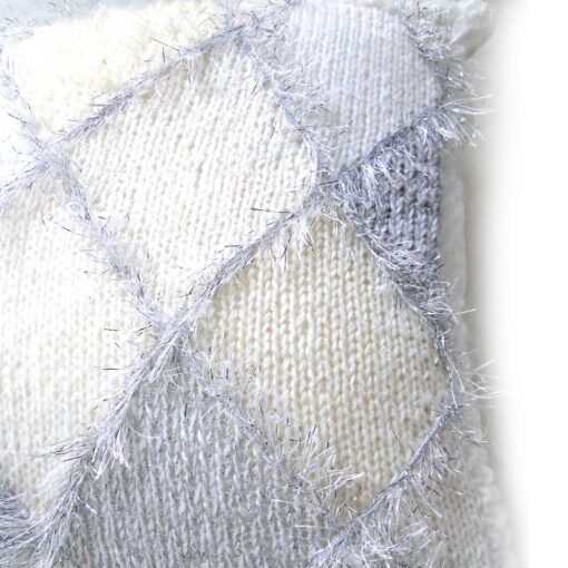 Christmas Diamond Accent Cushion 15"Square-Luxury Hand Knitted Sparkly Cushion with Cream Velvet Back - Image 2