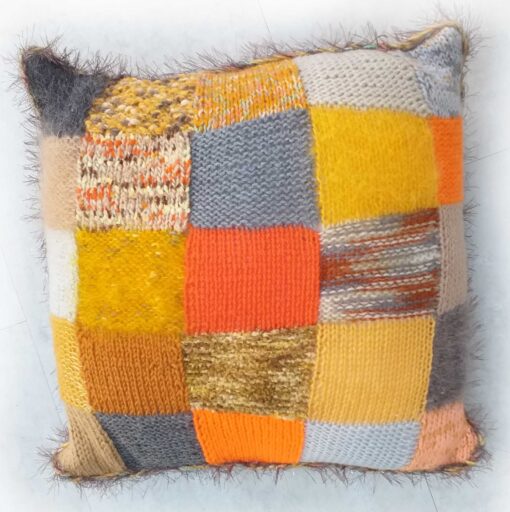 Patchwork Yellow Cushion 15" Square-Unique Hand Made Accent Cushion with Mustard Yellow Back