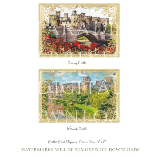 British Castle Card Toppers 10 Printable Cardmaking 10cmx15cm 4"x 6" Instant download Vintage Retro Design - Image 4