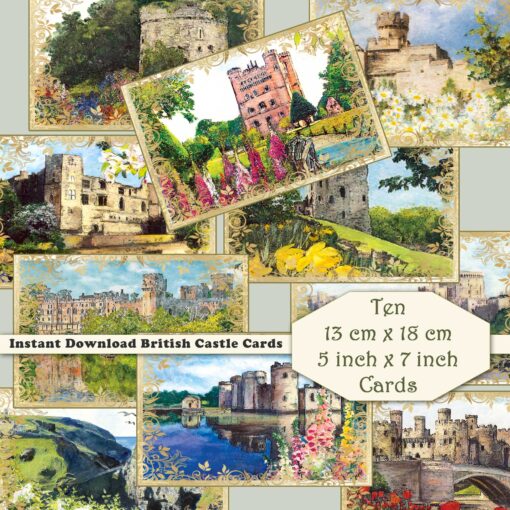 British Castle Card Toppers 10 Printable Cardmaking 10cmx15cm 4"x 6" Instant download Vintage Retro Design