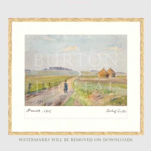 Vintage Painting Printable Art, Watercolour Painting France WW1 23rd Sept 1916  Instant Download, Archer L Smith 1879 – 1943, Wall Art Picture