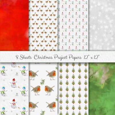 Download Christmas Paper Backgrounds Printable Collage 8 Sheets 12" x 12" Instant Digital Watercolour Designs