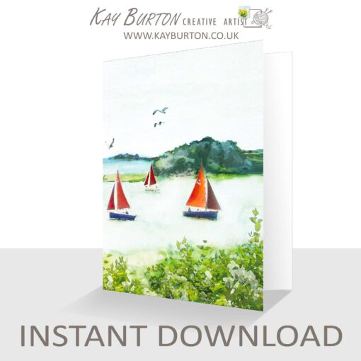 Printable Yachts Greeting Card Instant Download 5 x 7 Card Seascape Poole Harbour