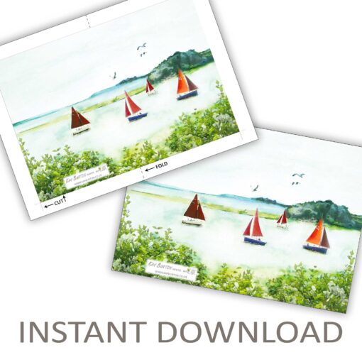 Printable Yachts Greeting Card Instant Download 5 x 7 Card Seascape Poole Harbour