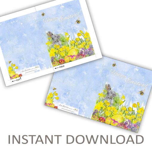 Printable Happy Easter Card Instant Download 5 x 7 Card Easter Bunny