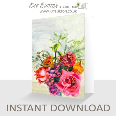 Instant Download Greeting Card Printable 5 x 7 Card Roses and Wallflowers