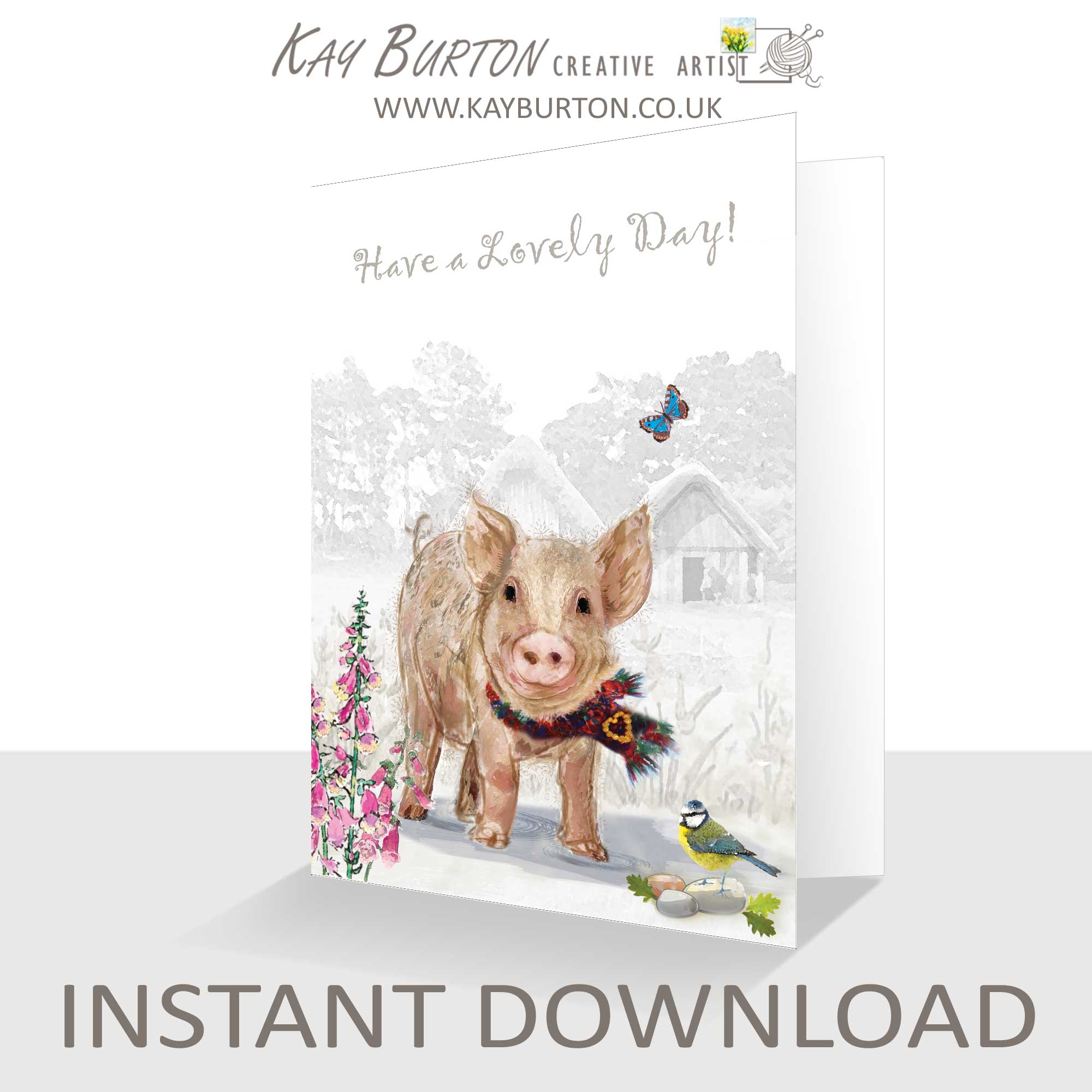 A Lovely Day Card Instant Download 5 x 7 Card Putnam Pig