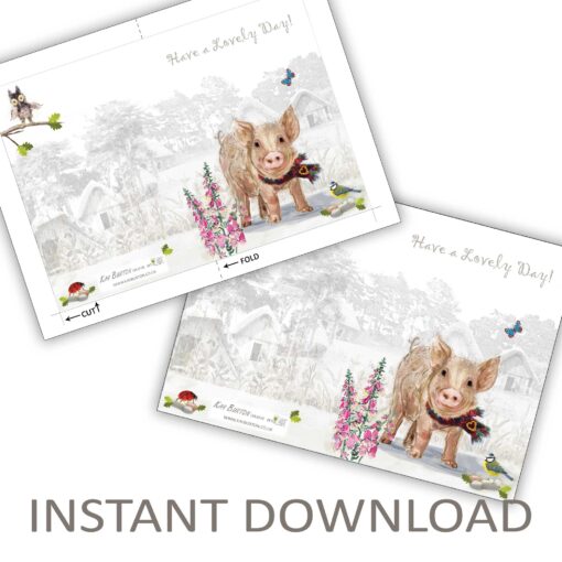 A Lovely Day Card Instant Download 5 x 7 Card Putnam Pig