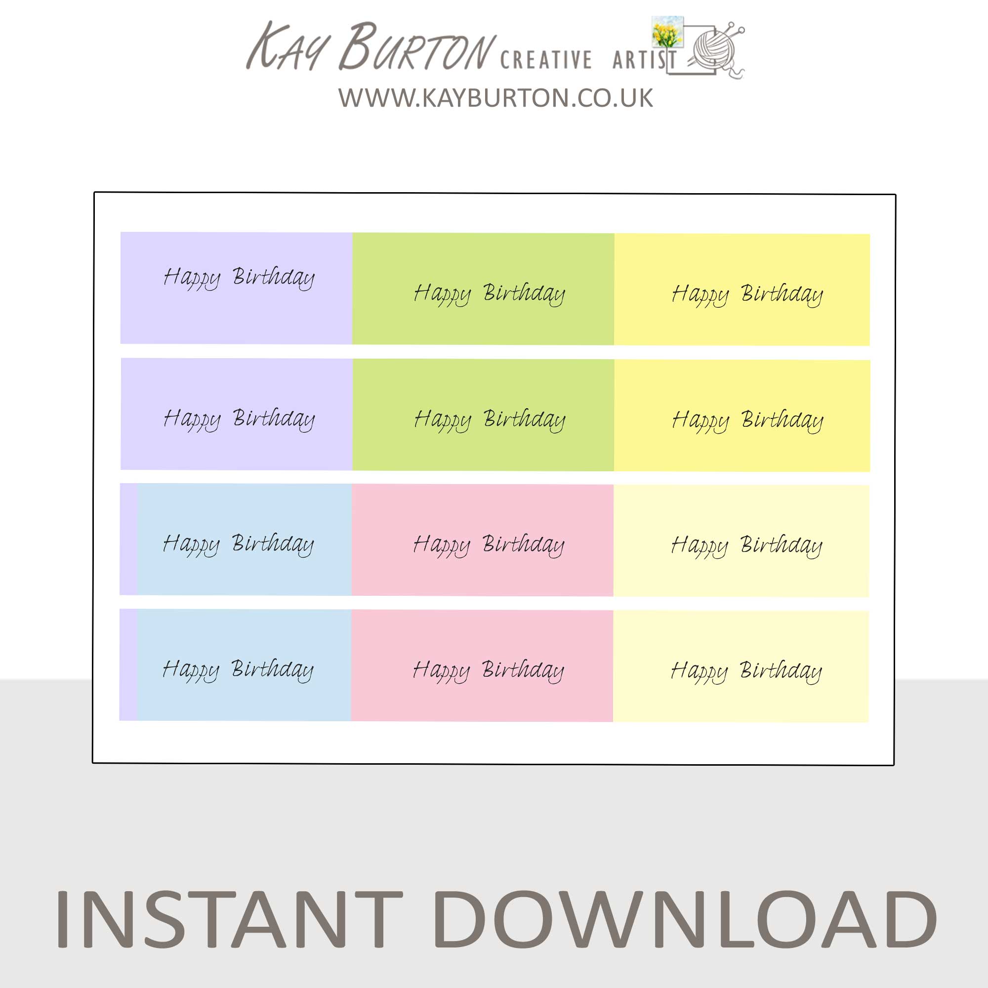 Multicoloured Happy Birthday Sentiments Instant Download Card Making Decoupage Printable Digital Sheet