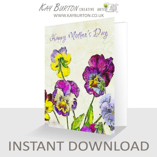 Printable Mother's Day Card Instant Download 5 x 7 Card Pansies