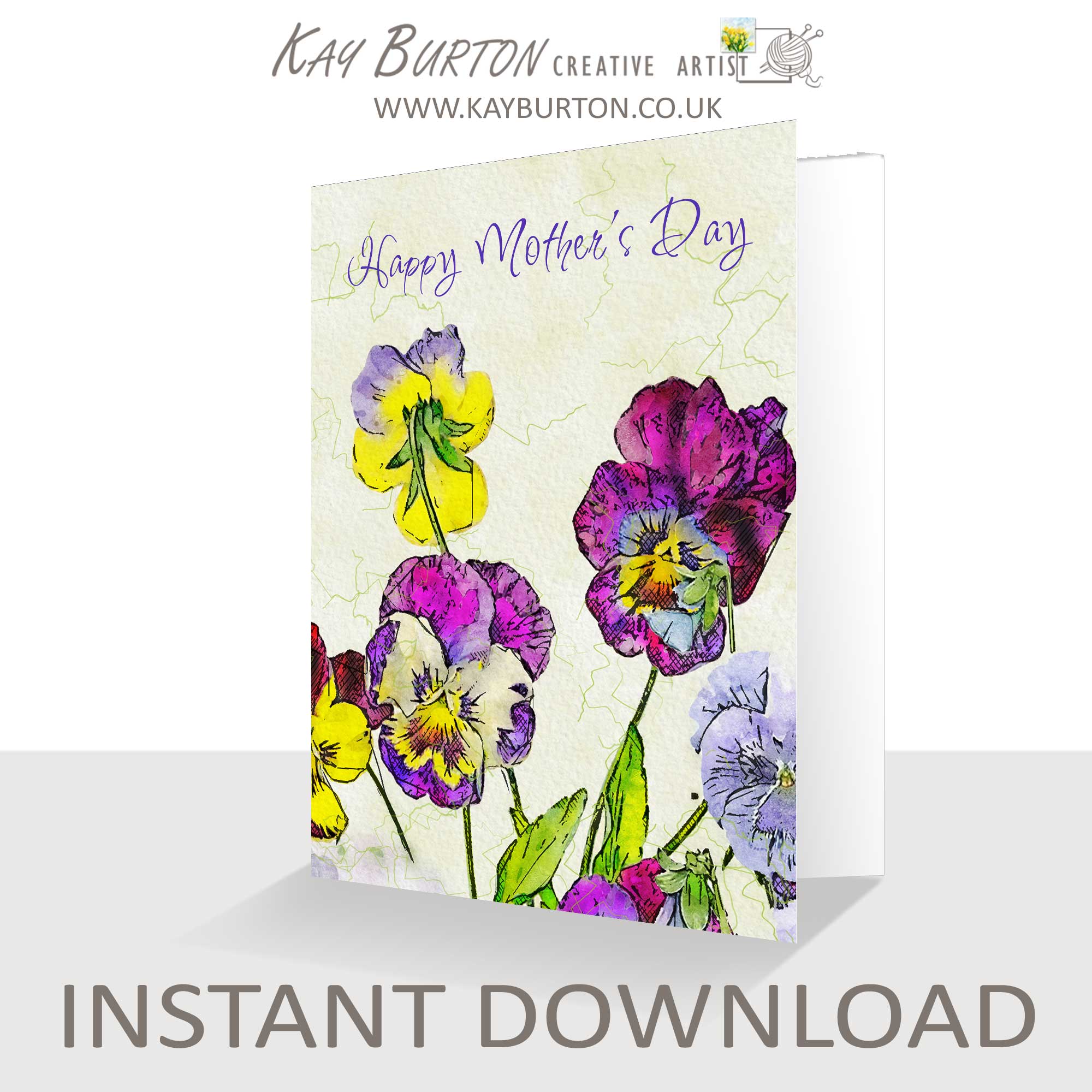 Printable Mother's Day Card Instant Download 5 x 7 Card Pansies