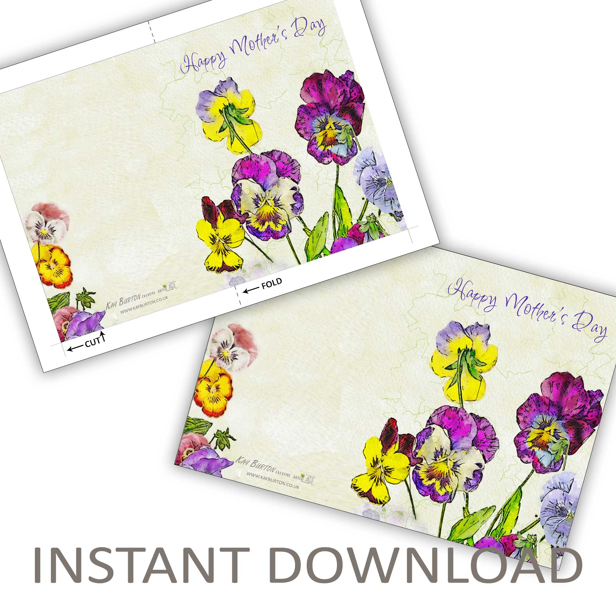 Printable Mother's Day Card Instant Download 5 x 7 Card Pansies