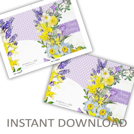 Printable Spring Birthday Card Instant Download 5 x 7 Card Spring Flowers
