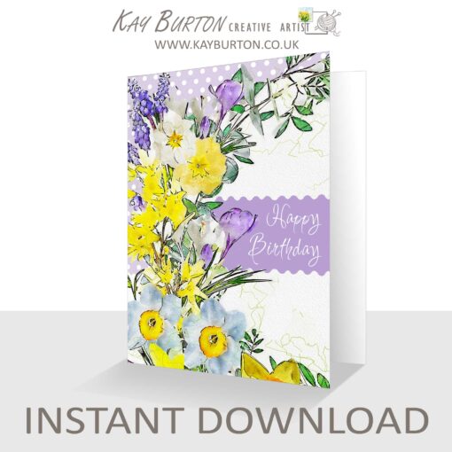 Printable Spring Birthday Card Instant Download 5 x 7 Card Spring Flowers