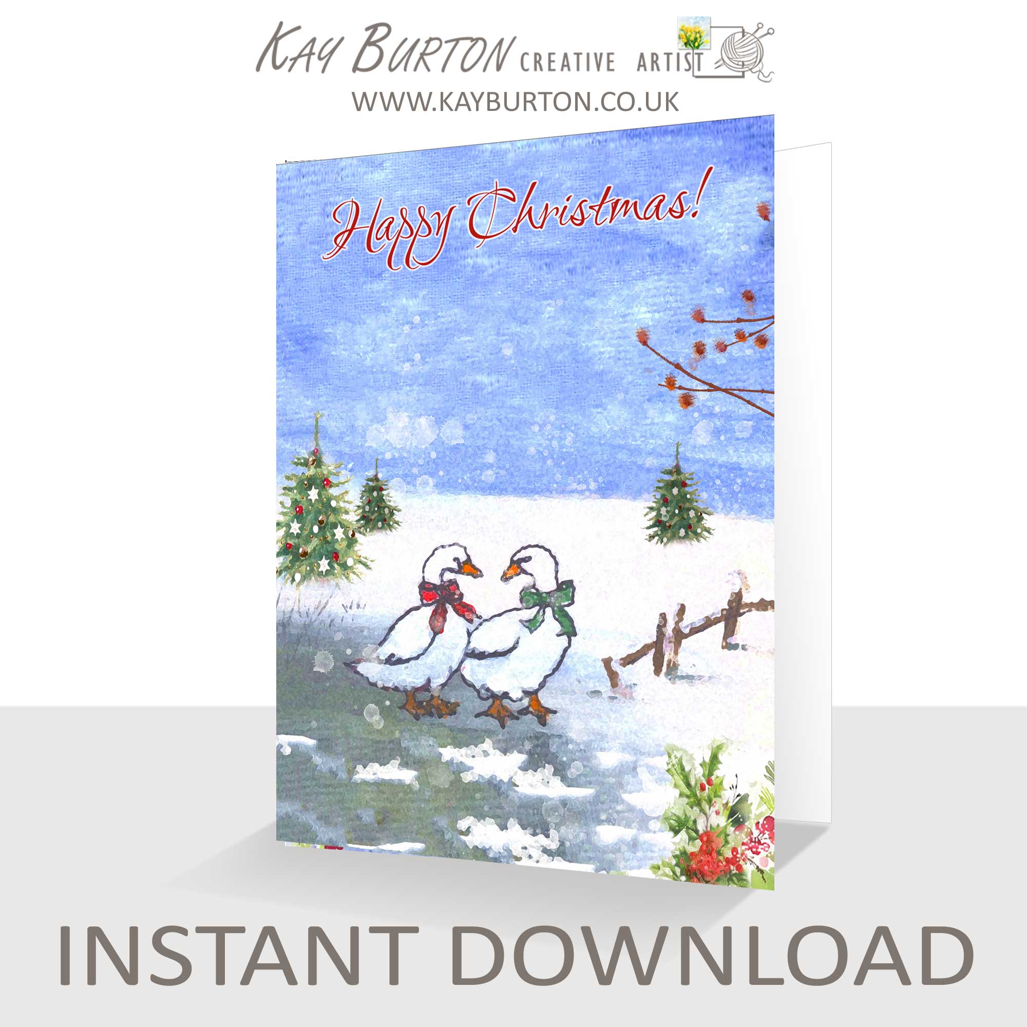 Printable Christmas Geese Card Downloadable 5 x 7 Happy Christmas