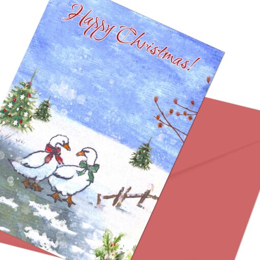 Printable Christmas Geese Card Downloadable 5 x 7 Happy Christmas