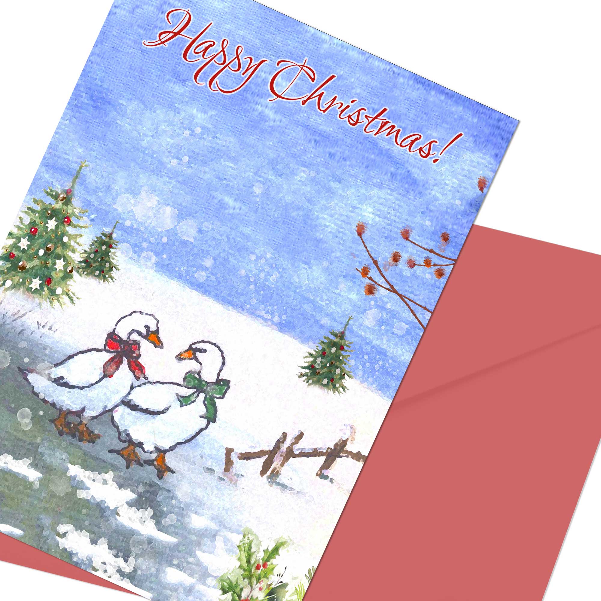 Printable Christmas Geese Card Downloadable 5 x 7 Happy Christmas