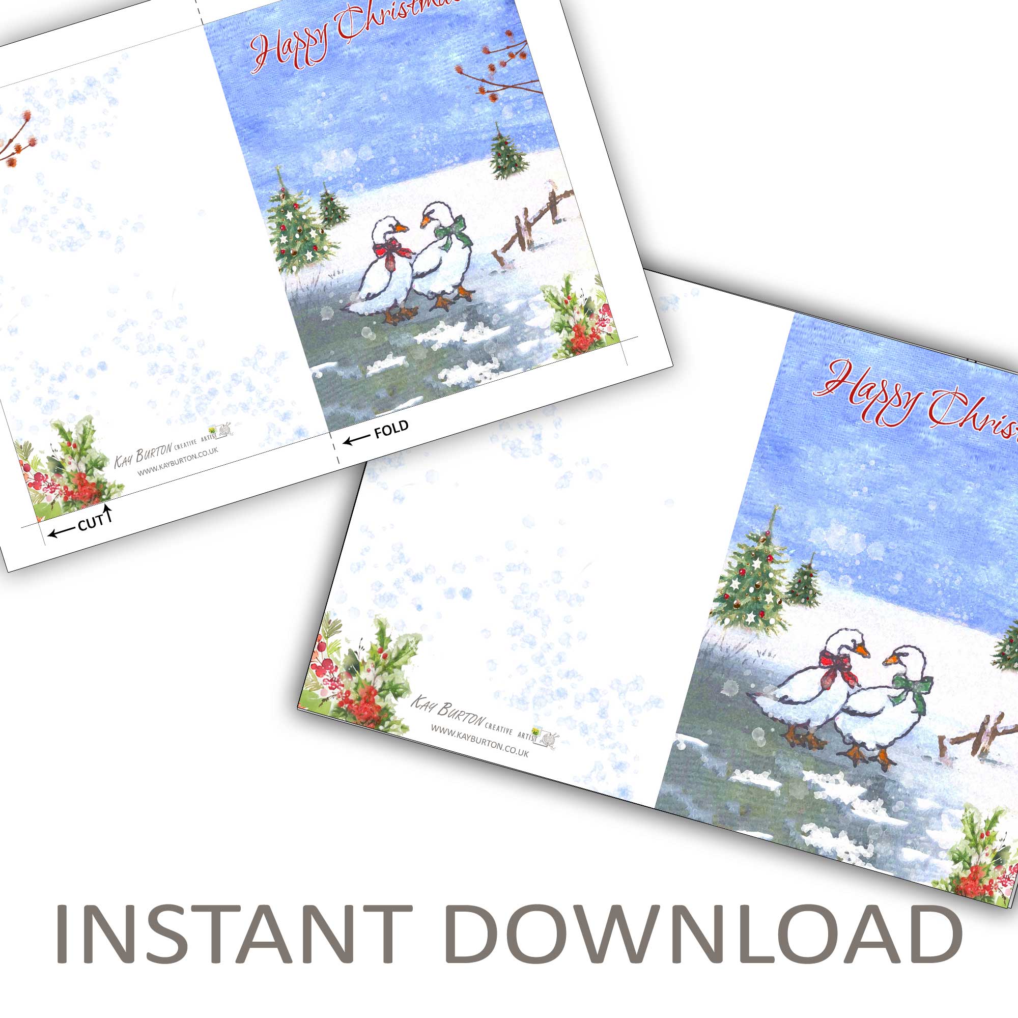 Printable Christmas Geese Card Downloadable 5 x 7 Happy Christmas