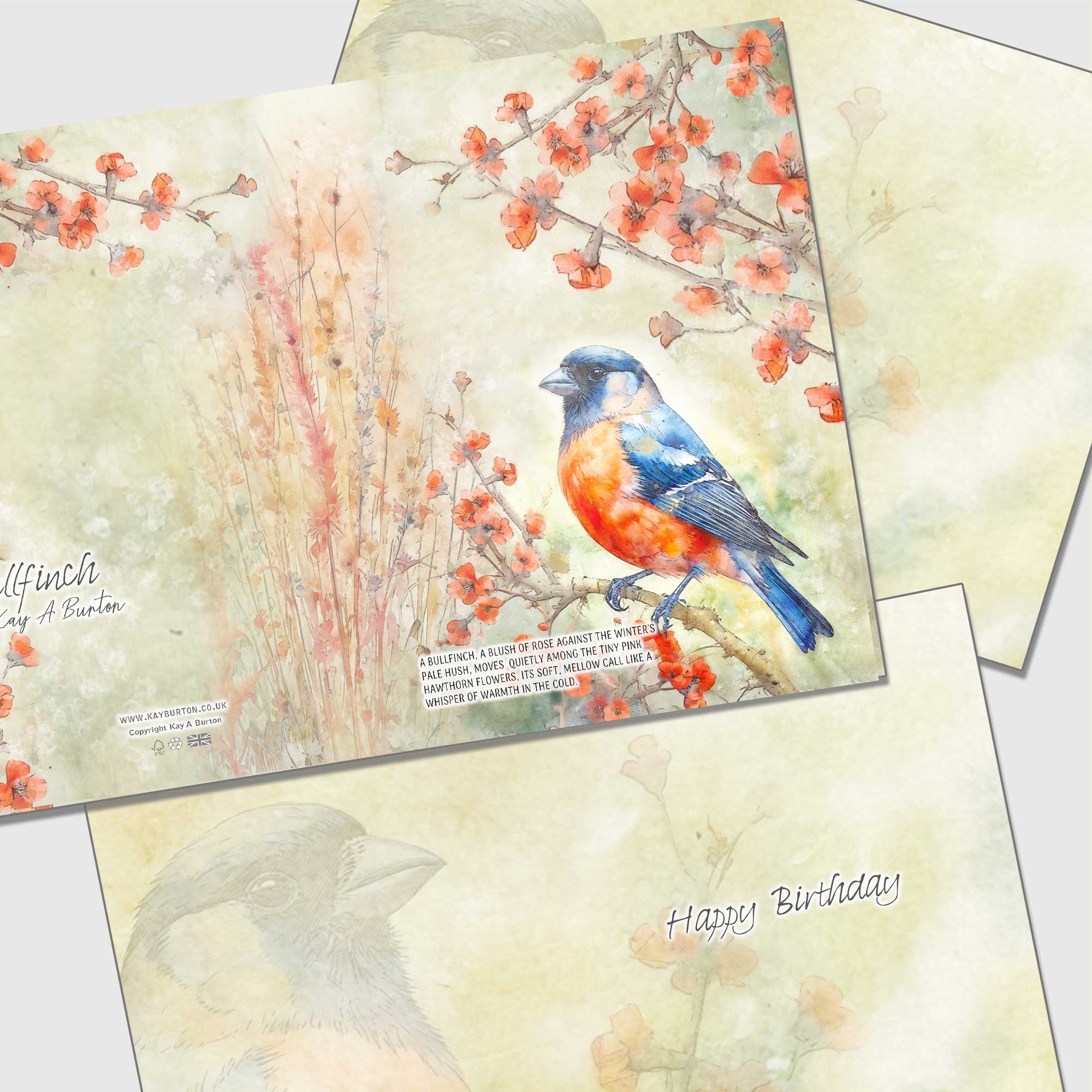 Bullfinch Greeting Card Watercolour - Birthday or Blank Inside Option