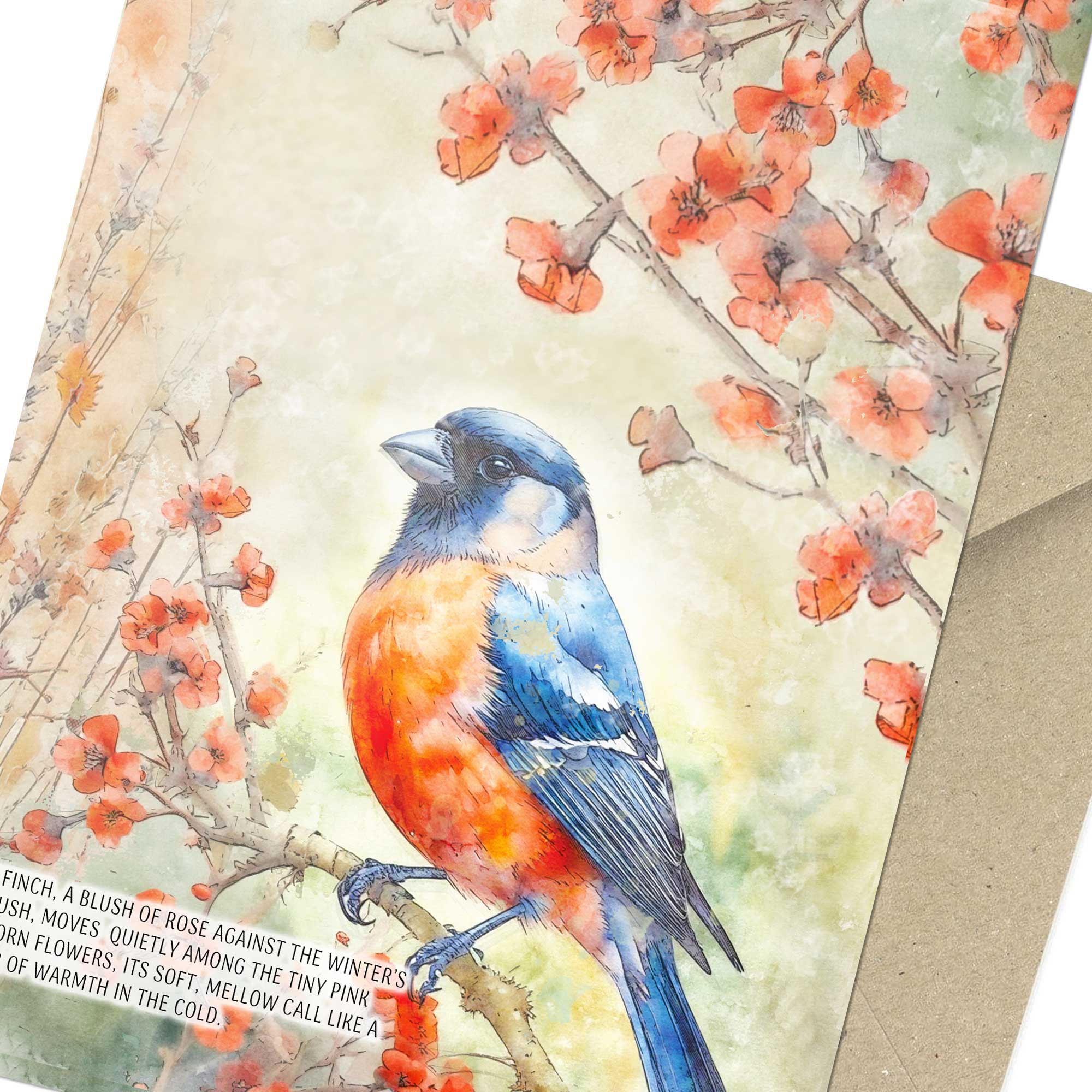 Bullfinch Greeting Card Watercolour - Birthday or Blank Inside Option