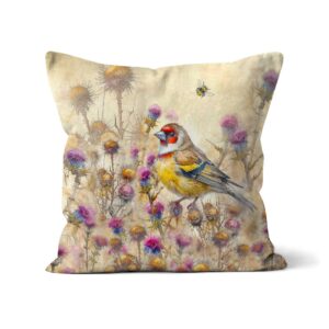 Goldfinch Luxury Cushion Faux Suede With Pink Blossom 16" 41cm Square