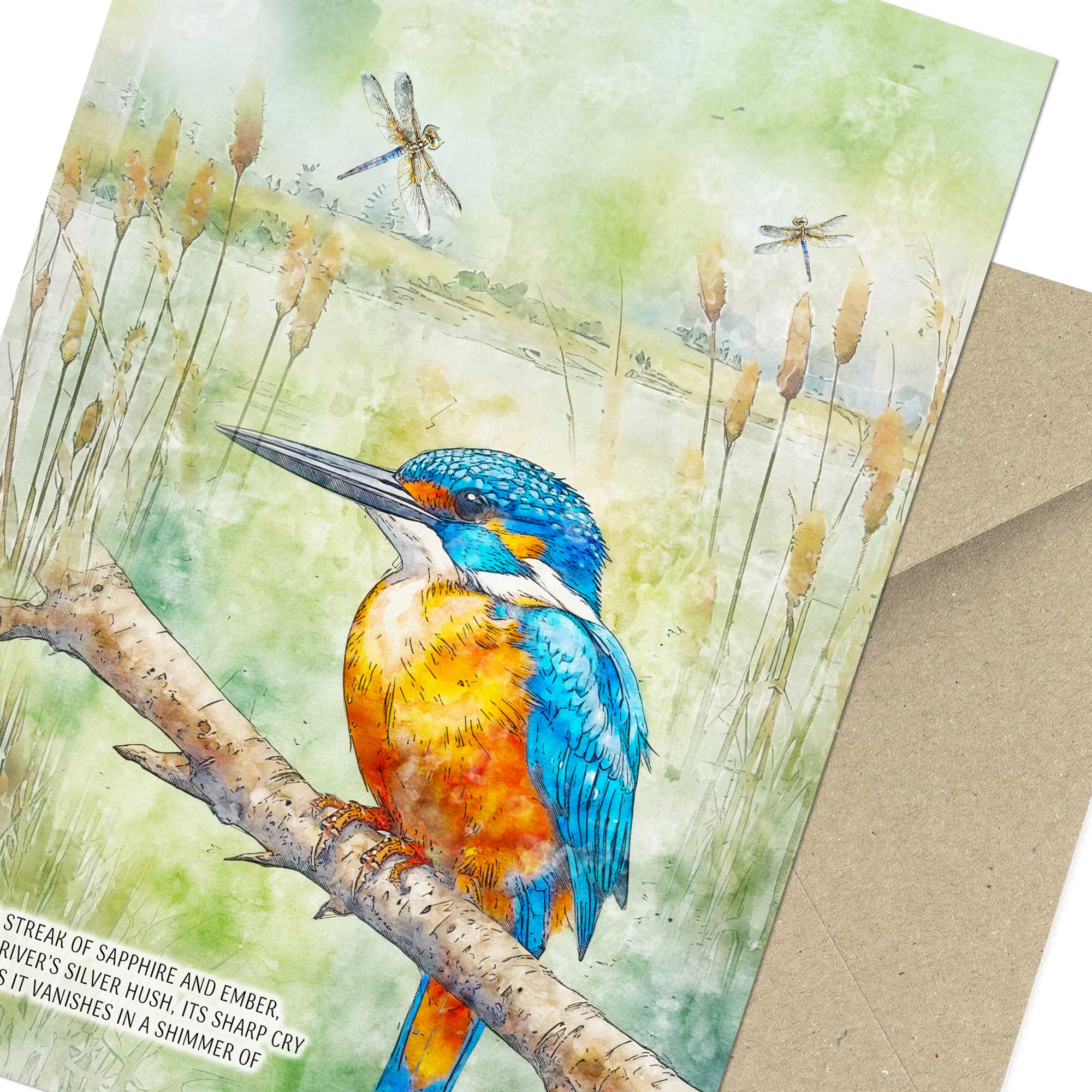 Kingfisher Greeting Card Watercolour - Birthday or Blank Inside Option
