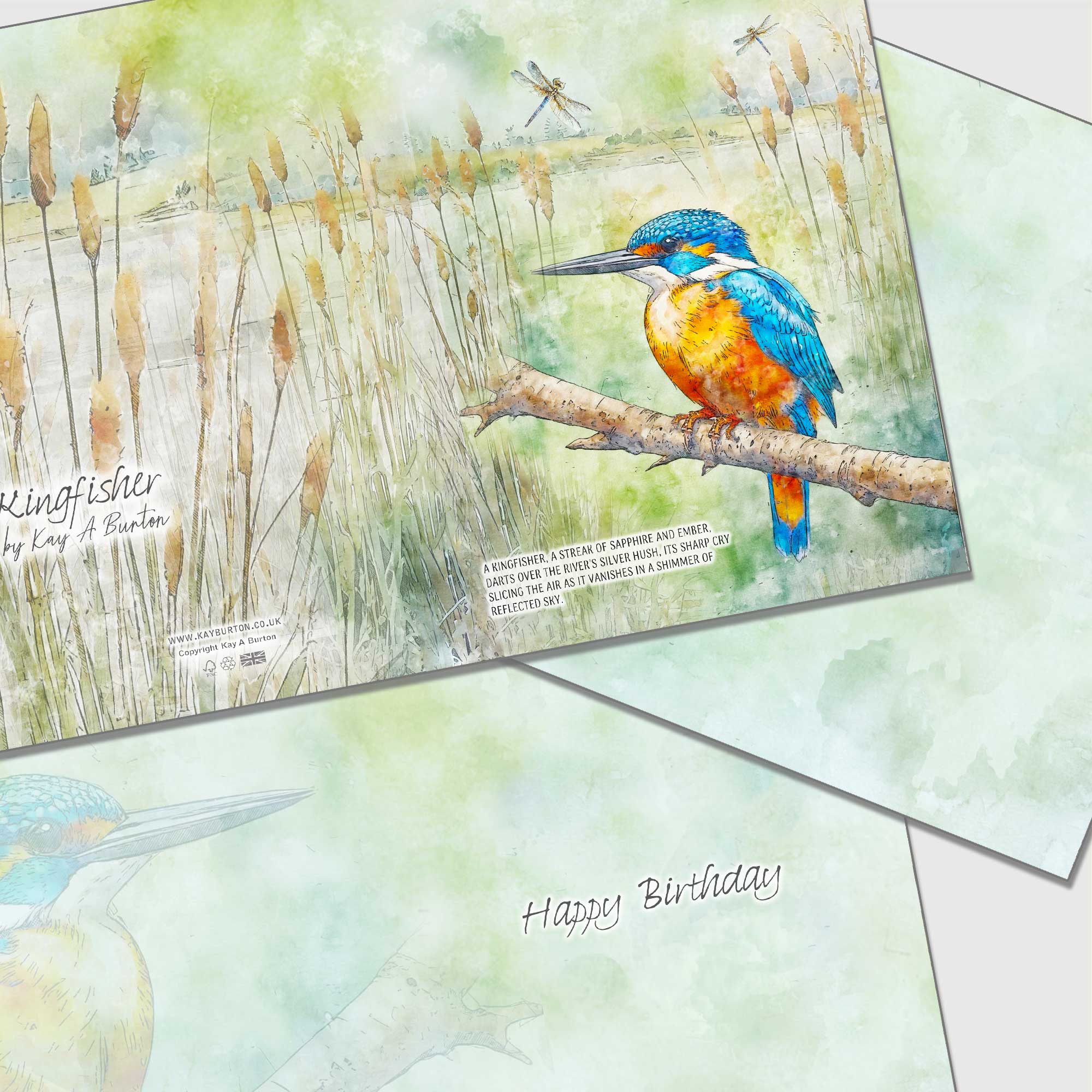Kingfisher Greeting Card Watercolour - Birthday or Blank Inside Option