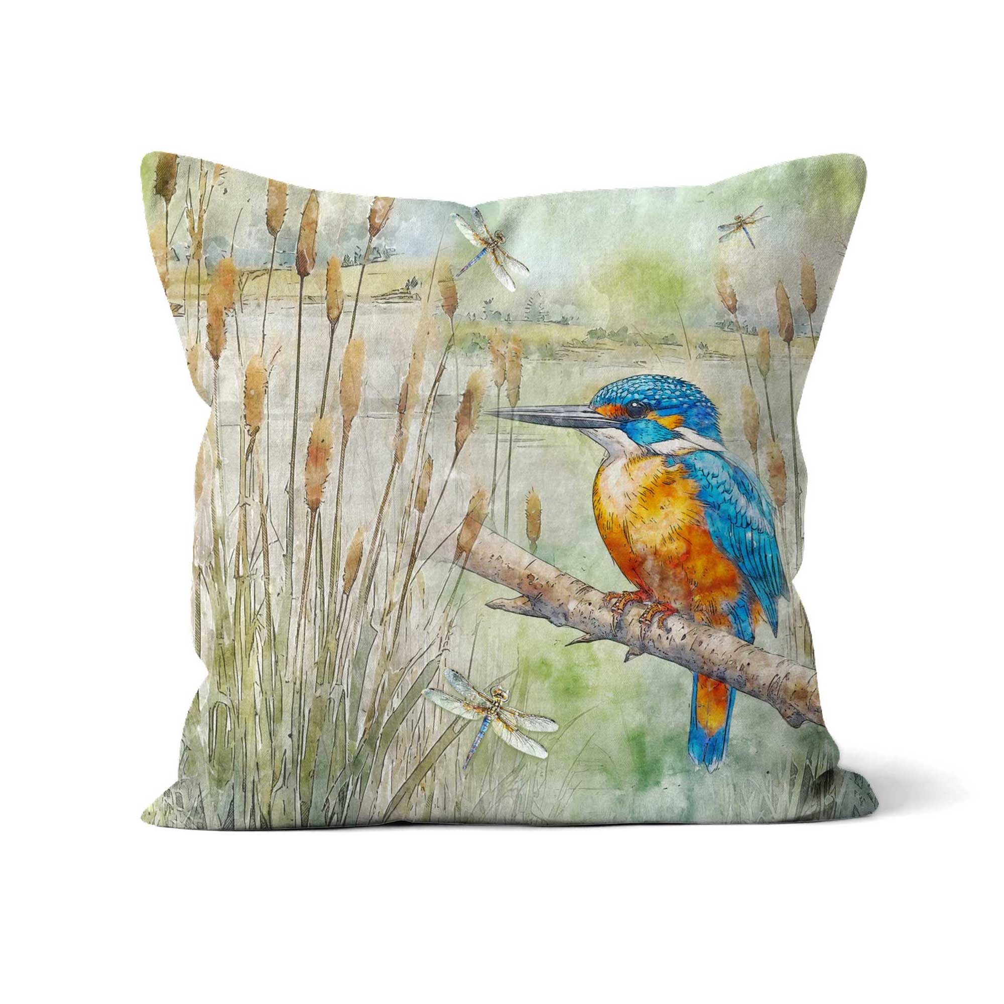 Kingfisher Printed Cushion Luxury Faux Suede 16" 41cm Square