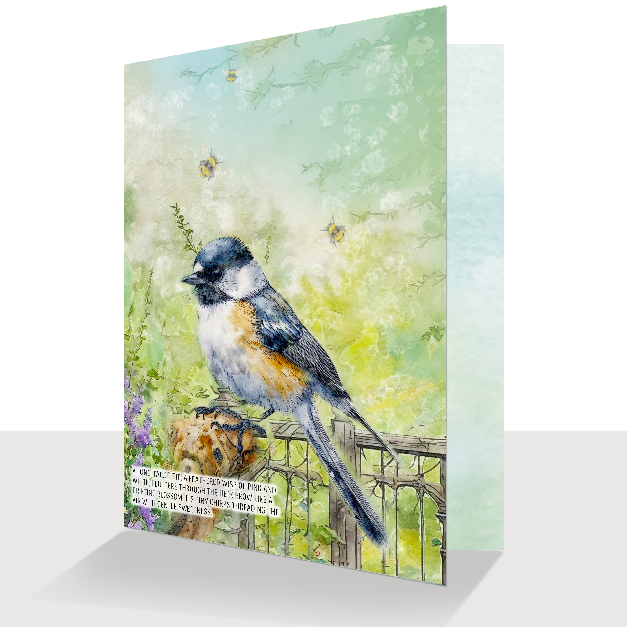 Long-Tailed Tit Greeting Card Watercolour - Birthday or Blank Inside Option