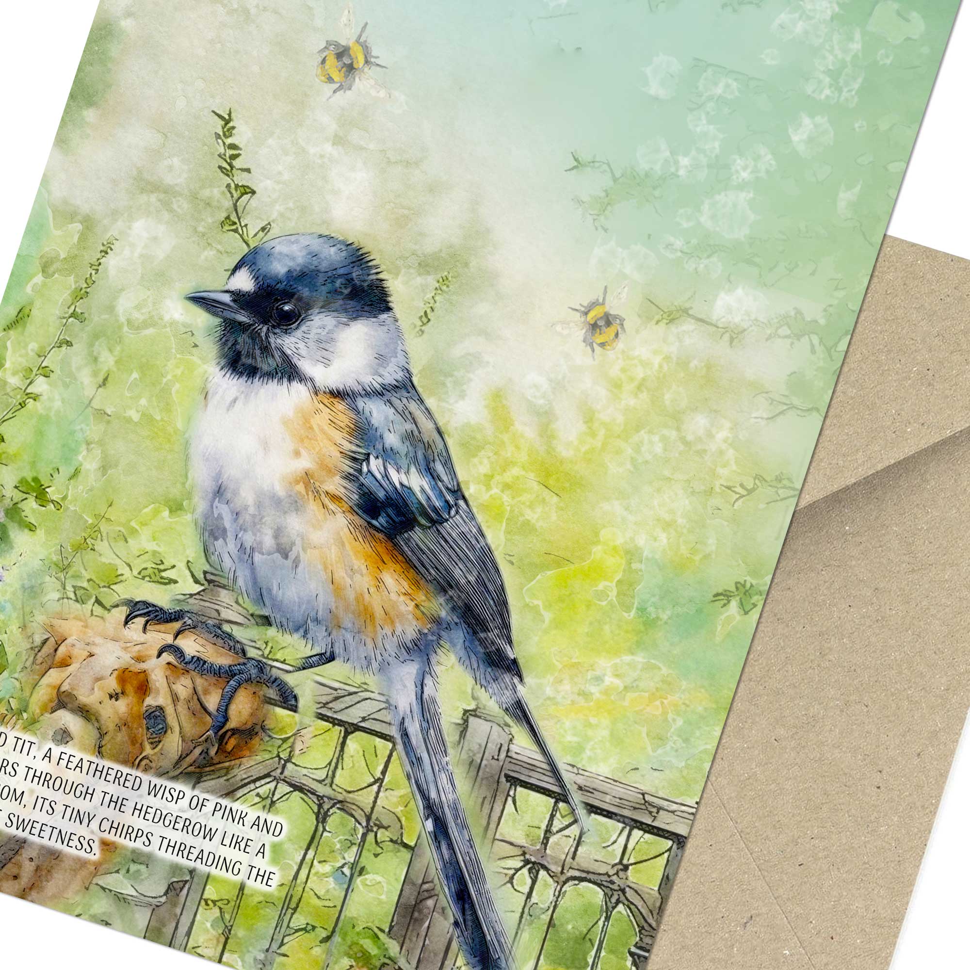 Long-Tailed Tit Greeting Card Watercolour - Birthday or Blank Inside Option