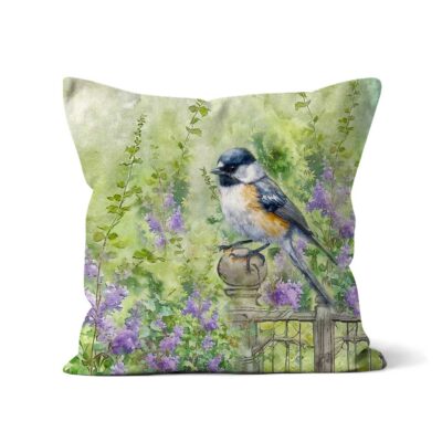Long-Tailed Tit Cushion Luxury Faux Suede 16" 41cm Square