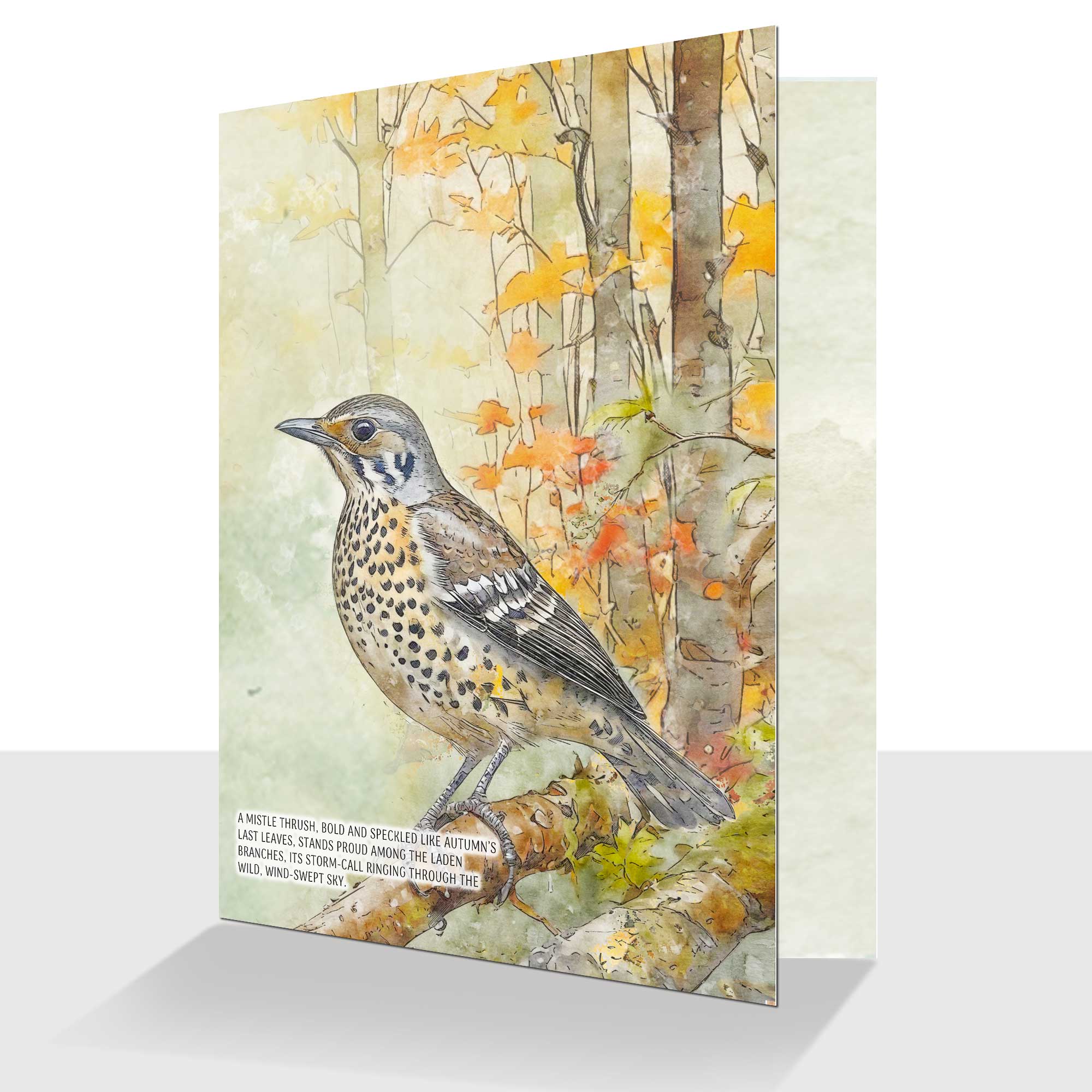 Mistle Thrush All Occasion Card Watercolour - Birthday or Blank Inside Option