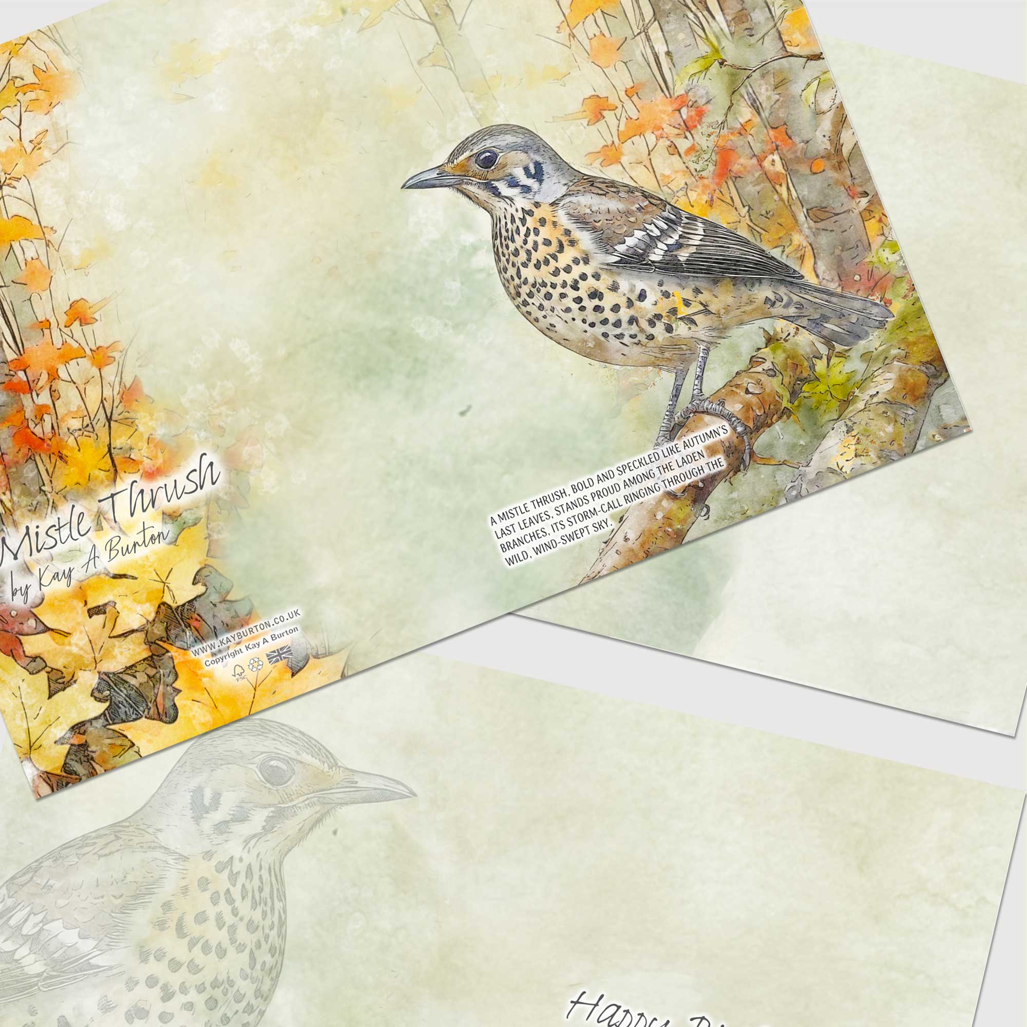 Mistle Thrush All Occasion Card Watercolour - Birthday or Blank Inside Option